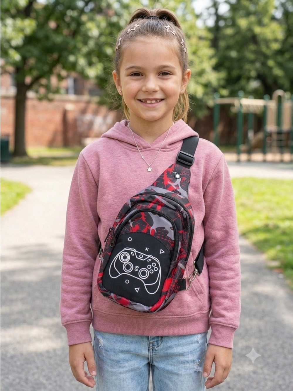 Kids Unisex Red & Black Gamer Sling Bag - Unbranded